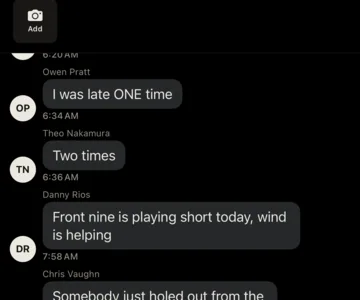 Close-up: Chris Vaughn writes “Somebody just holed out from the fairway on 2”, and Marcus Webb replies “Marcus. It was Marcus.”