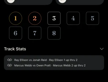 Close-up of four players scored from one phone, each score colored against par